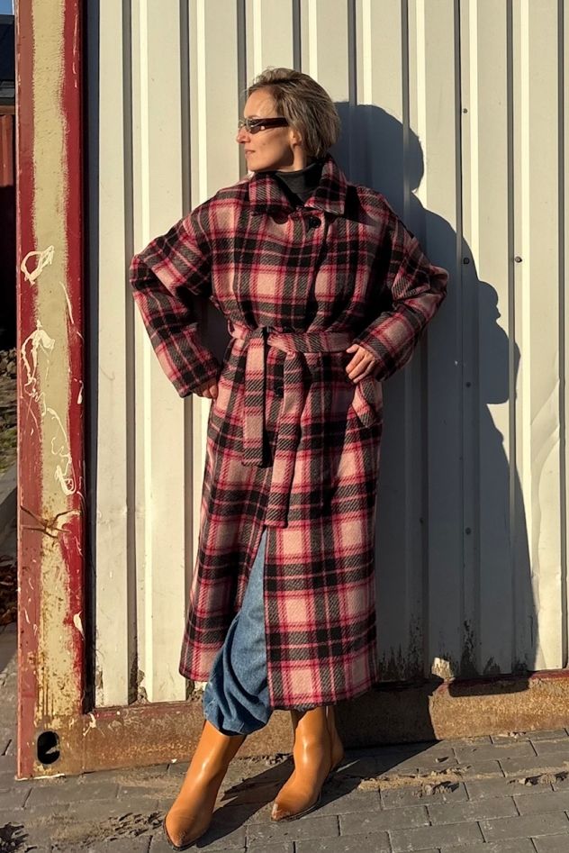 Płaszcz Wełniany Kind of Magic różowa krata