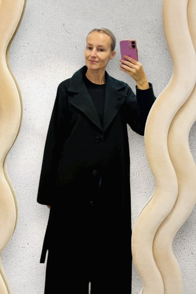 Płaszcz wełniany, przejściowy, bardzo ciemna zieleń