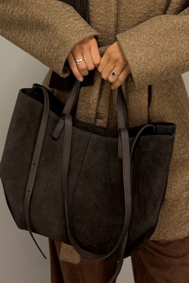 Torebka zamszowa brązowa z podwójnymi uszami 100% skóra naturalna