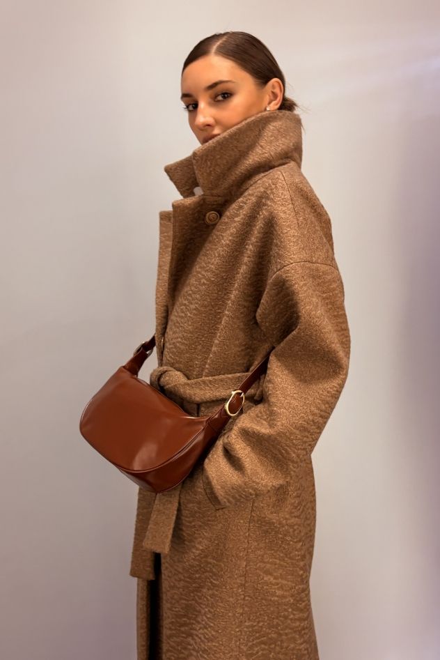 Skórzana brązowo koniakowa torebka gładka skóra 100% skóra naturalna