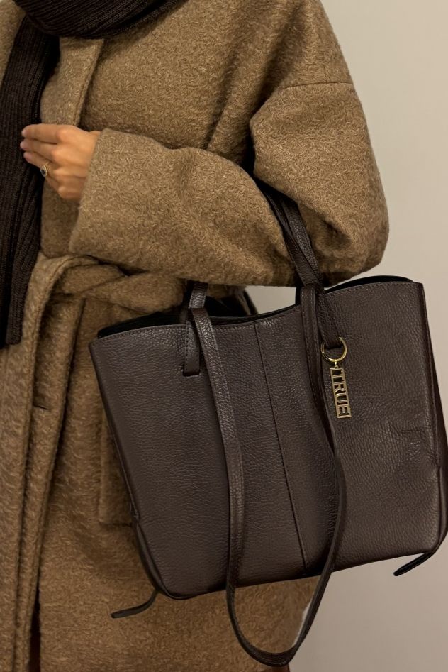 Torebka skórzana brązowo czekoladowa z podwójnymi uszami 100% skóra naturalna