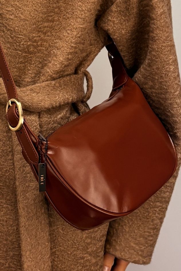 Skórzana brązowo koniakowa torebka gładka skóra 100% skóra naturalna