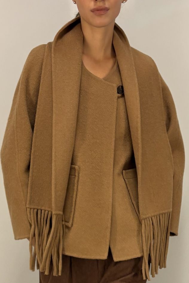 Kurtko płaszczyk wełniany camelowy karmelowy 100% Wełna z osobnym szalem w komplecie