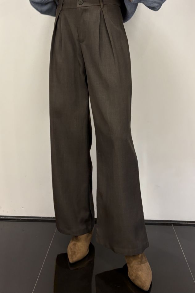 Szerokie spodnie palazzo z zakładkami z suwakiem w ciemnym brązowym melanżu 