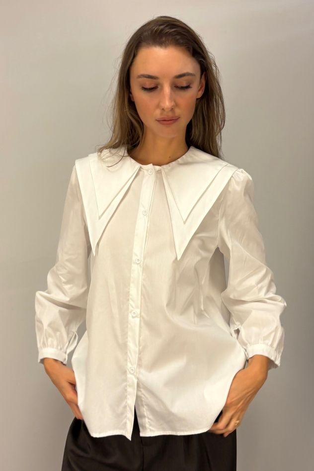 Nowa bawełniana 100% Koszula z mocno wydłużonym podwójnym kołnierzykiem