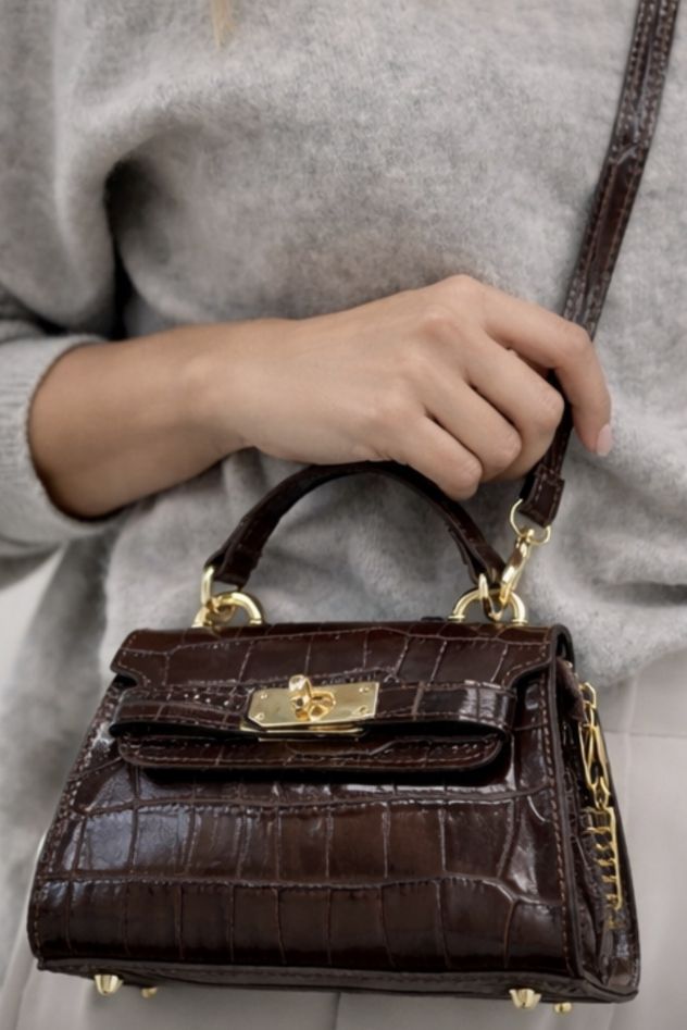 Skórzana mała torebka a la krokodyl 100% skóra naturalna włoska