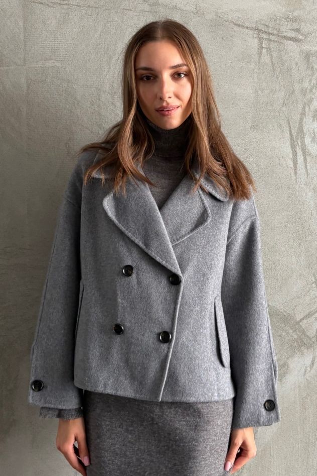 Marynarka szara wełniana kurtka narzutka 