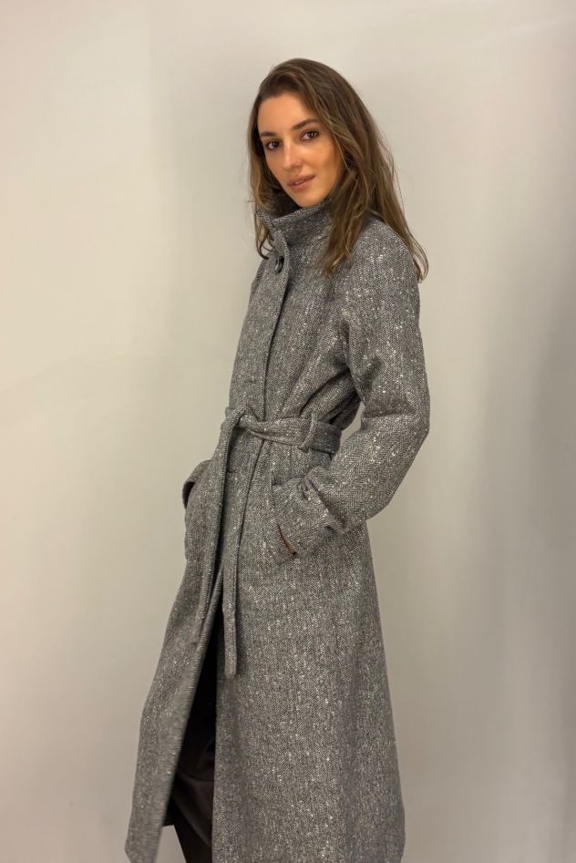 Wiskozowa długa swetrowa ciepła sukienka szaro-lawendowa