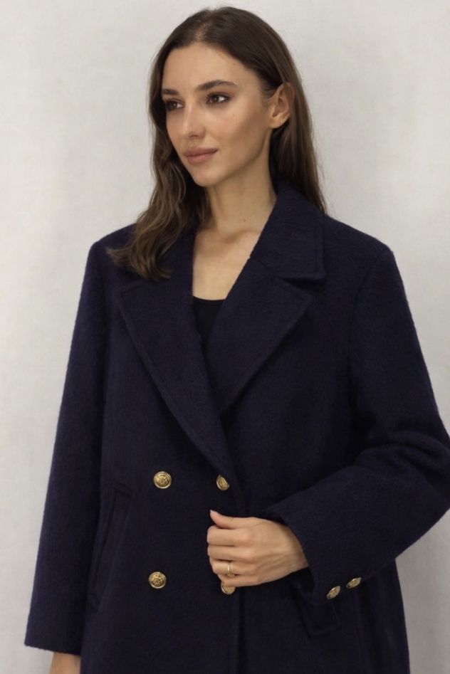 Marynarka granatowa oversize ciepła wełniana narzutka 