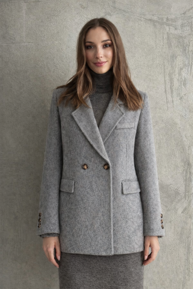 Płaszcz styl Marynarki szara wełniana kurtka 100% wełny 