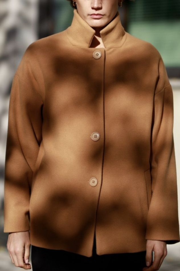 Wełniana Camelowa Beżowa Kurtka Krótki Płaszczyk 100% wełna 