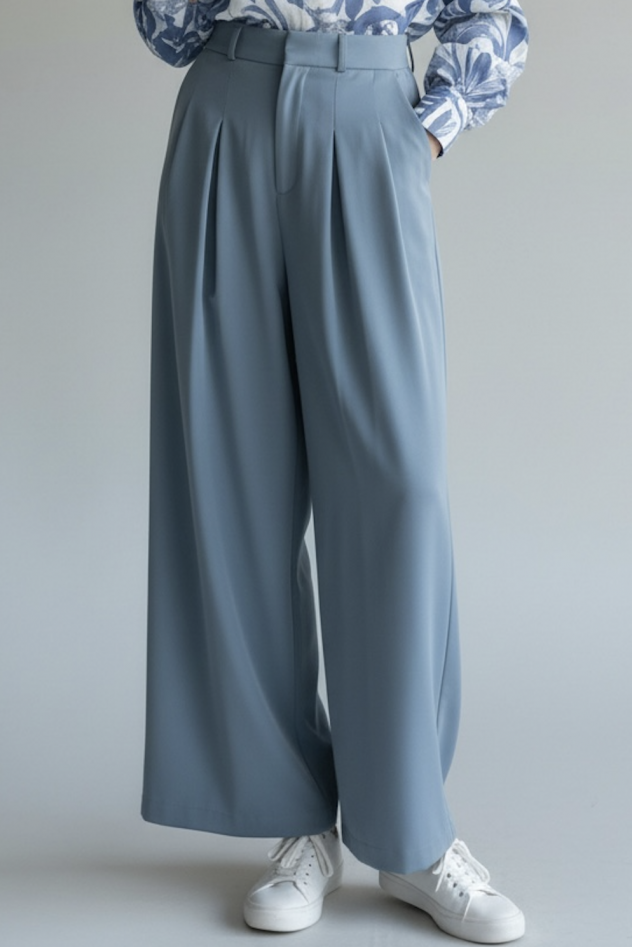 Szerokie spodnie palazzo z zakładkami z suwakiem w błękicie