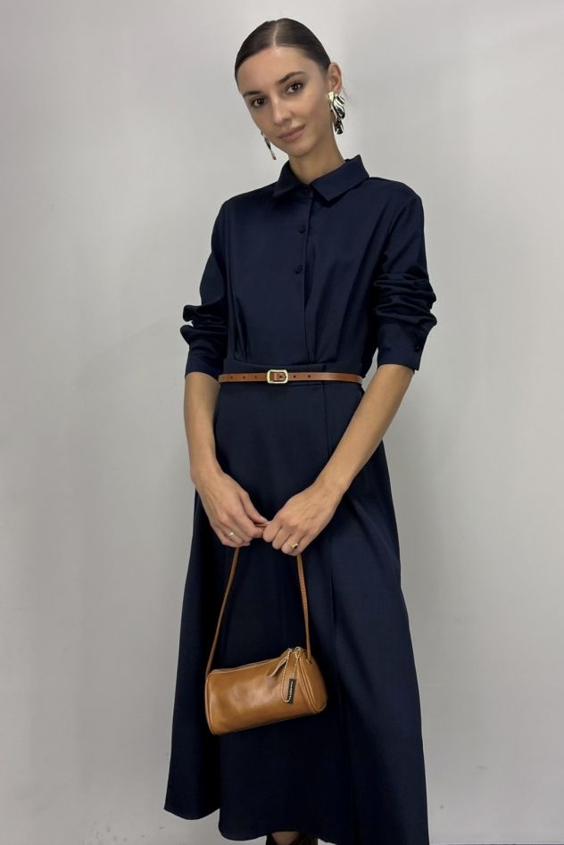 Granatowa bawełniana koszulowa sukienka szmizjerka My Style Deep Navy