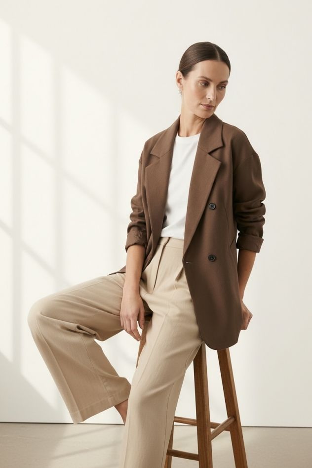 Bawełniany brązowy Marynarko Płaszcz kurtka z podszewką w paski beżowy WIOSNA 2026 