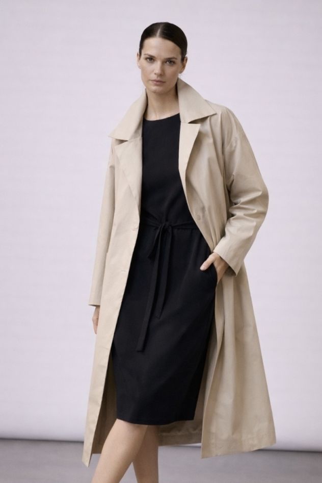 Beżowy bawełniany płaszcz prochowiec trencz KIND OF MAGIC unisex chłodny beż 