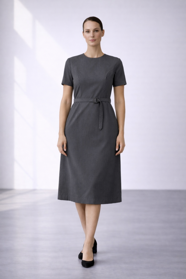 Sukienka szara grafitowa Office look wiskoza wełna 