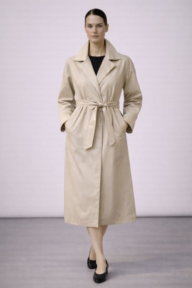 Beżowy bawełniany płaszcz prochowiec trencz KIND OF MAGIC unisex chłodny beż 