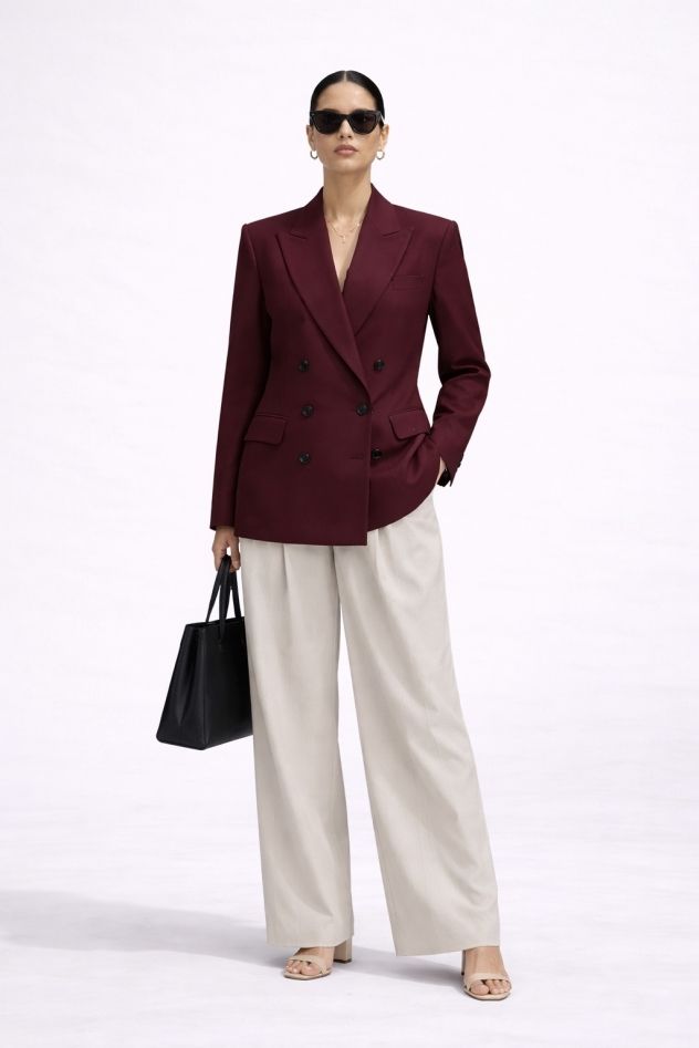 Marynarka bordo usztywniana dwurzędowa bawełniana 100%