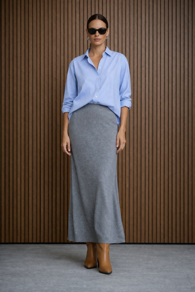 Dzianinowa bawełniana casualowa szara bluzka z długim rękawem z drapowaniem na boku