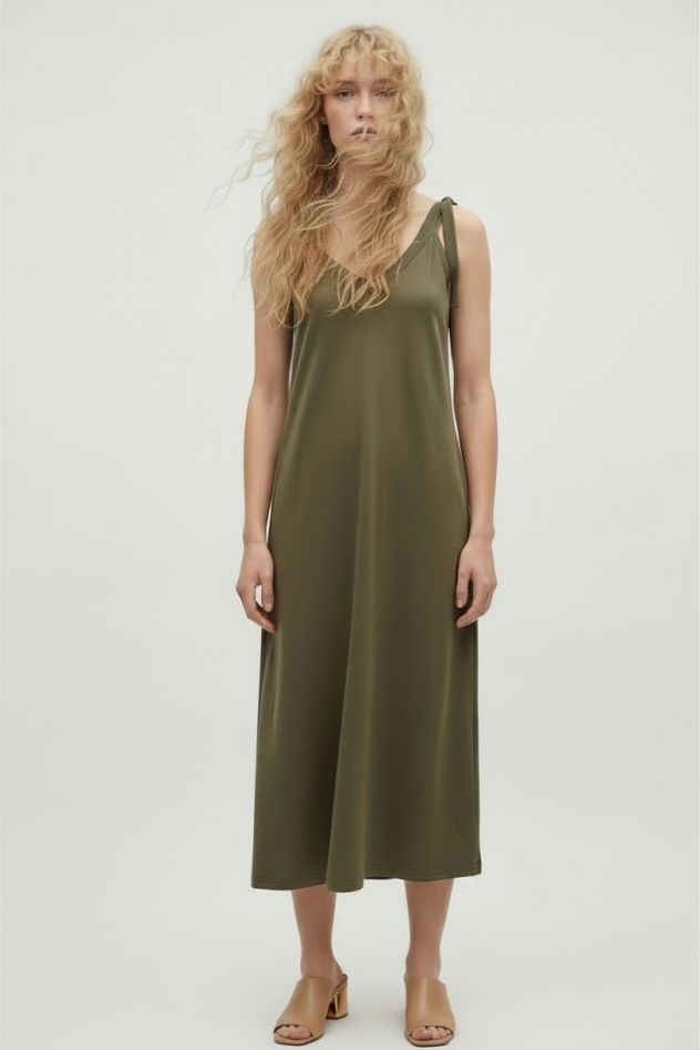 Bawełniana, zielona sukienka na ramiączka