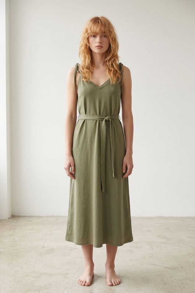 Bawełniana, zielona sukienka na ramiączka