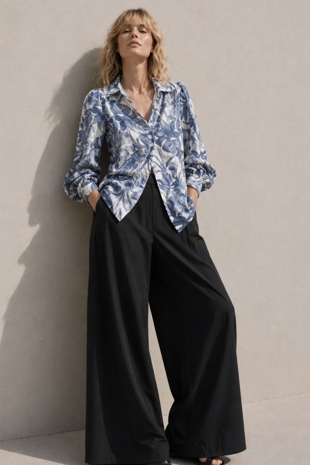 Koszula damska w niebiesko biały print kwiatowy 