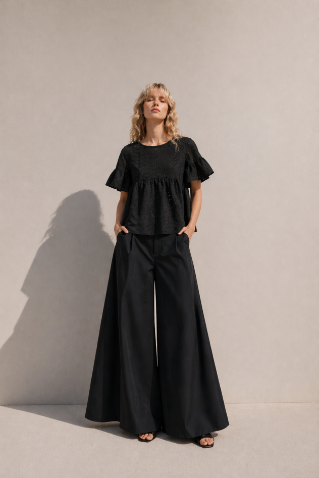 Spodnie KREMOWE sztruksowe szerokie z zakładkami i suwakiem 