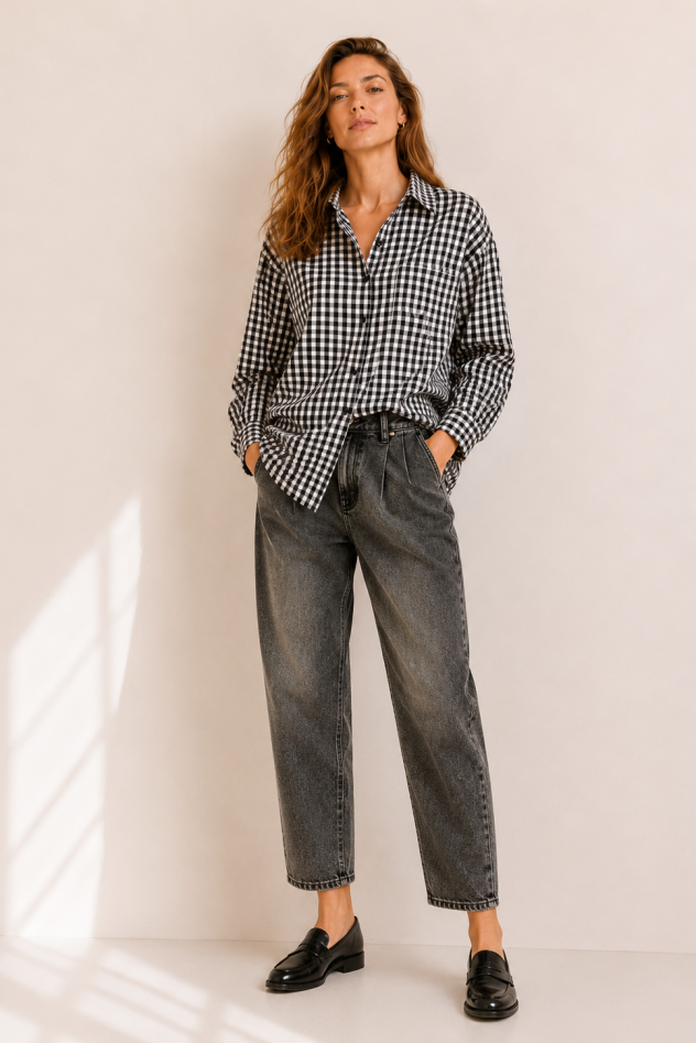 Koszula oversize biało czarna w kratkę My Style z włoskiej bawełny 100%