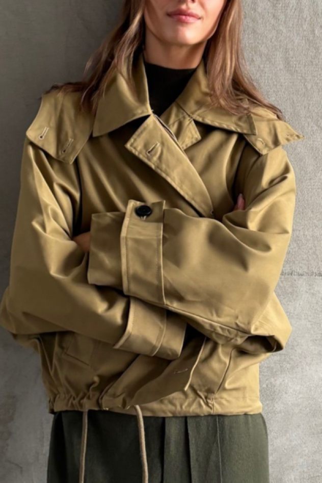 Lekka bawełniana zielonkawa khaki Kurtka oversize z kapturem 