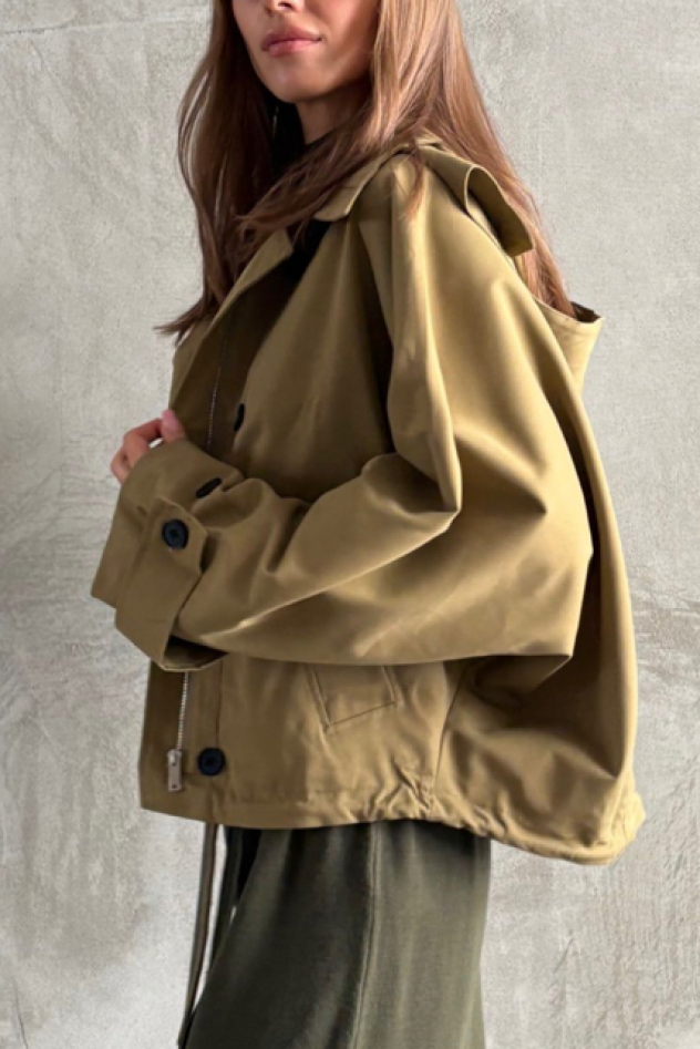 Lekka bawełniana zielonkawa khaki Kurtka oversize z kapturem 
