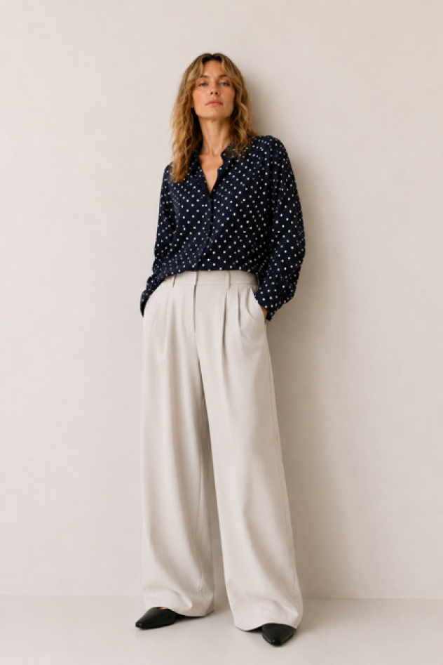 Koszula oversize My Style granatowa w białe groszki 100% wiskoza