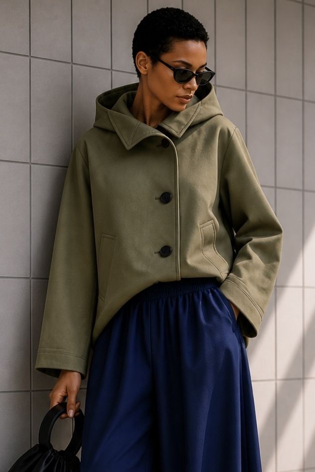 Lekka bawełniana zielonkawa khaki Kurtka oversize z kapturem 