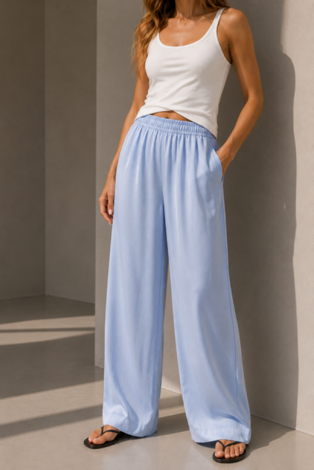 SHOP THE LOOK 10 - błękitna 100% mięciutka wiskoza kuloty i koszula na guziki
