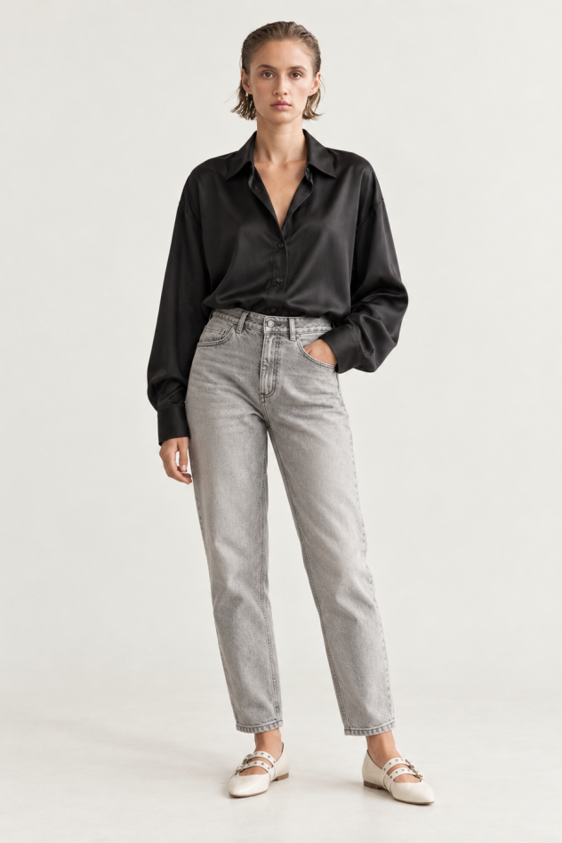 Czarna jedwabna Koszula MY STYLE gładka oversize
