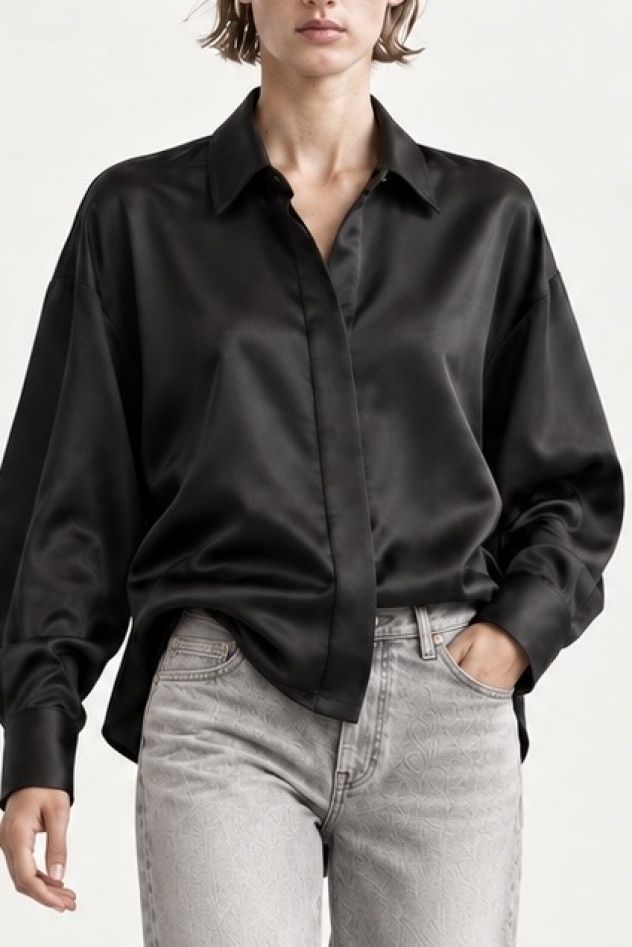 Czarna jedwabna Koszula MY STYLE gładka oversize