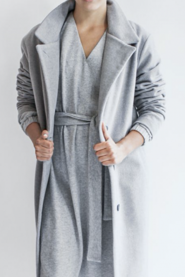 100% WEŁNA Płaszcz SCANDINAVIAN DREAM GREY WOOL z paskiem