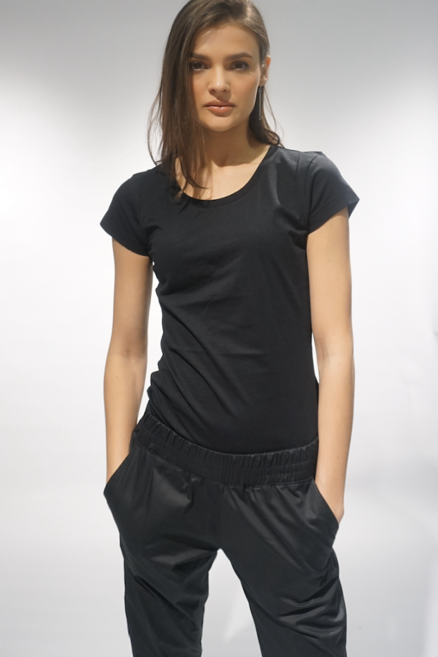Czarne bawełniane spodnie w gumkę Loose Shine Bawełna 100% włoska
