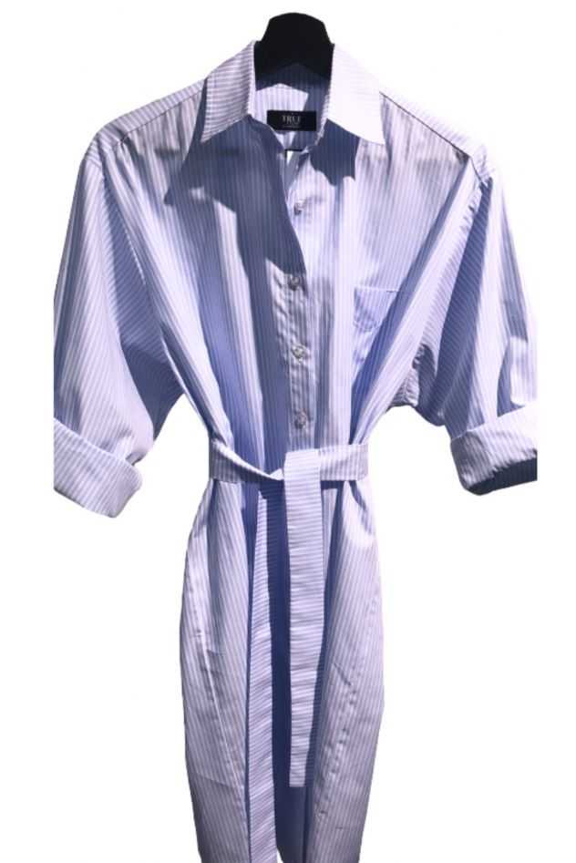 Długa koszula sukienka szmizjerka My Style w błękitno białe paski