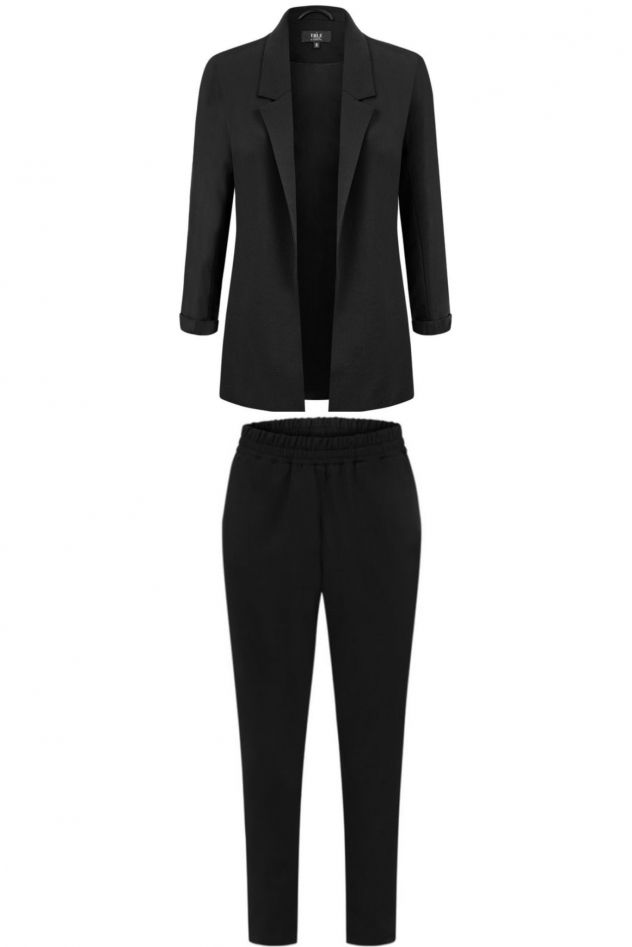 Czarny Garnitur 100% wełna Marynarka Oversize L&E i Spodnie Loose