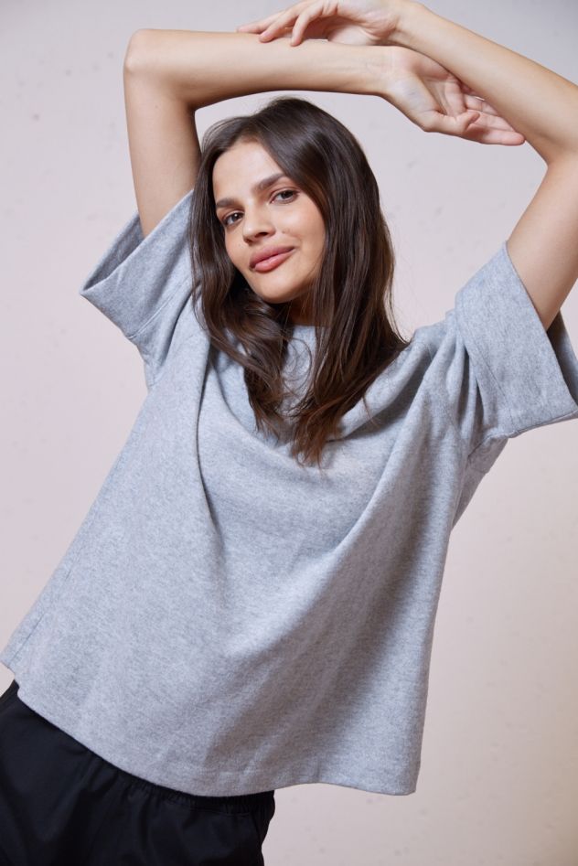 Szara Bluzka Bluza oversize sweterkowa z raglanem PLEASURE GREY z paskiem