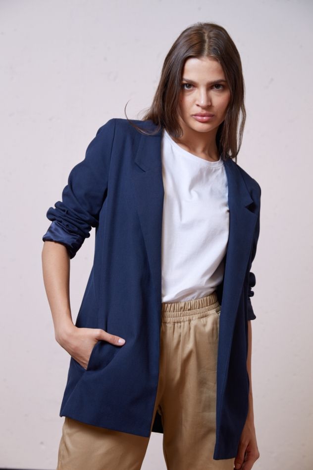 Oversize'owa Marynarka granatowa LOOSE and ELEGANCE 100% bawełny