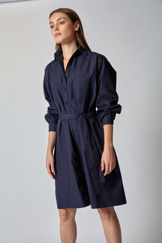 Granatowa bawełniana koszulowa sukienka szmizjerka My Style Deep Navy