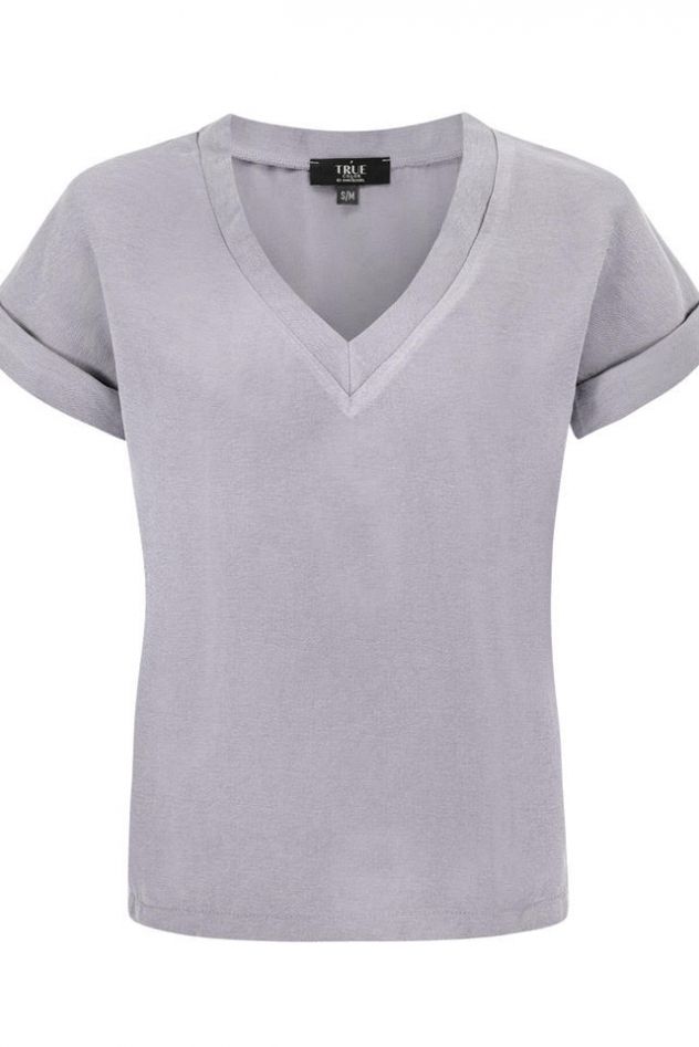 Bluzka w stylu TSHIRTOWYM w serek TENCEL oversize szary
