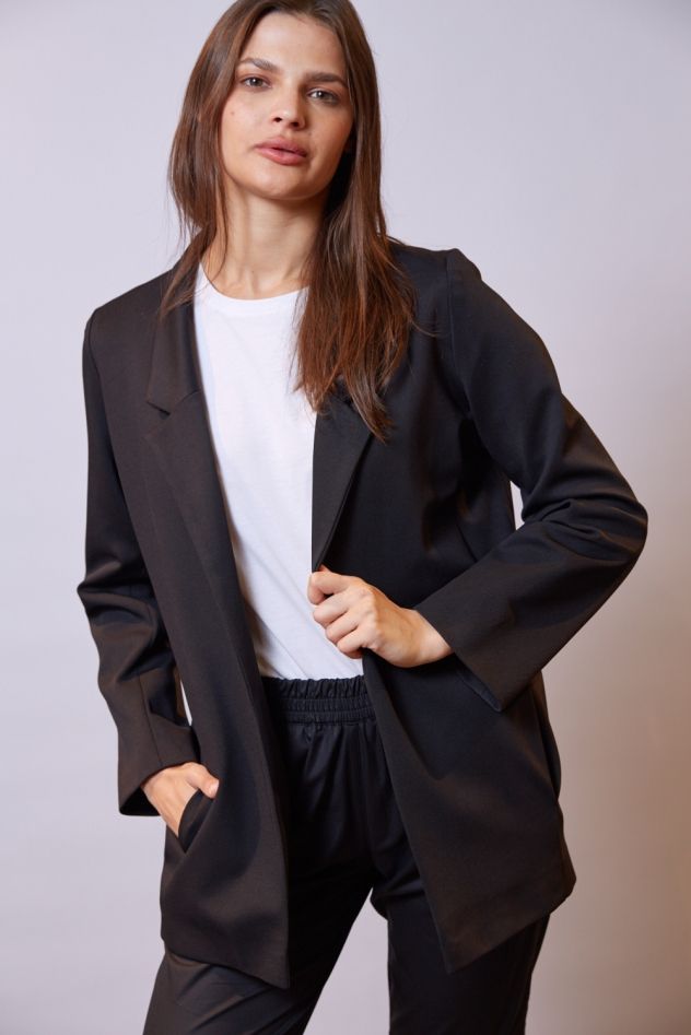 Oversize'owa Marynarka czarna w delikatny prążek