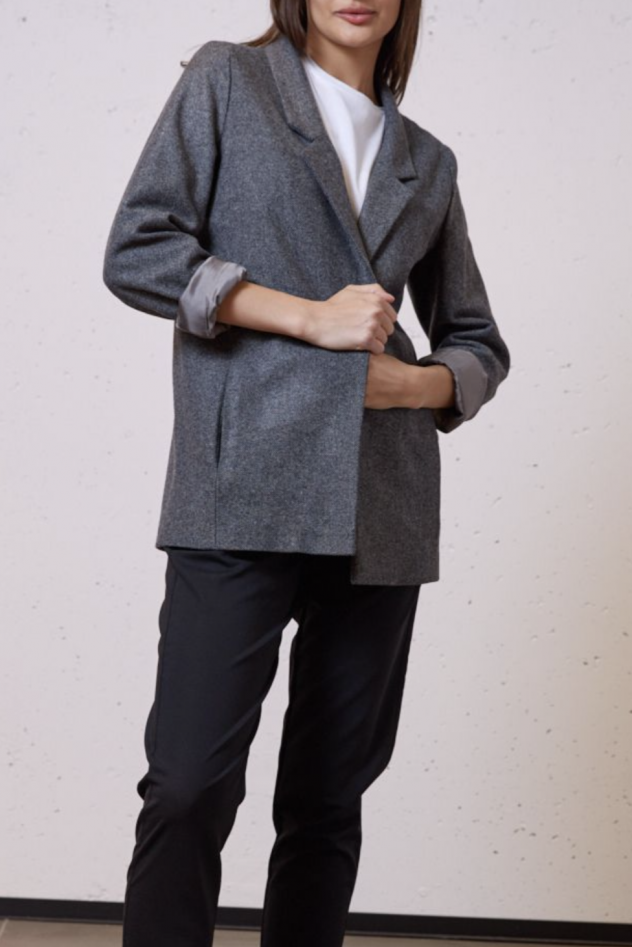 Wełniana Marynarka szaro-czarny sól i pieprz LOOSE and ELEGANCE Wool