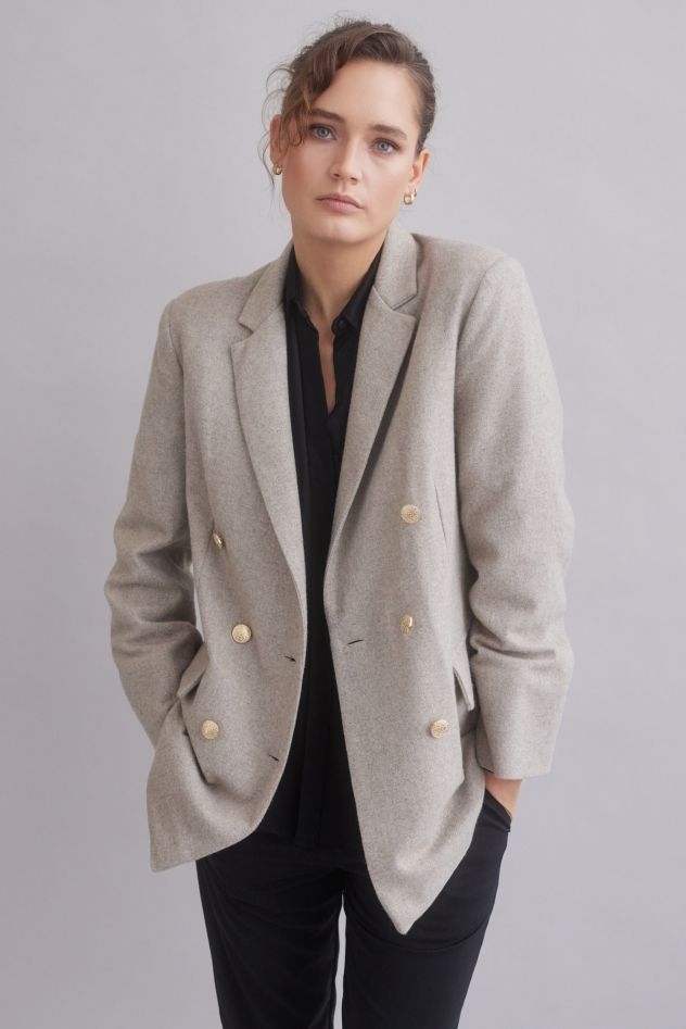 Beżowa wełniana Dwurzędowa Marynarka 100% wełny Pure Elegance Beż Aspen Look