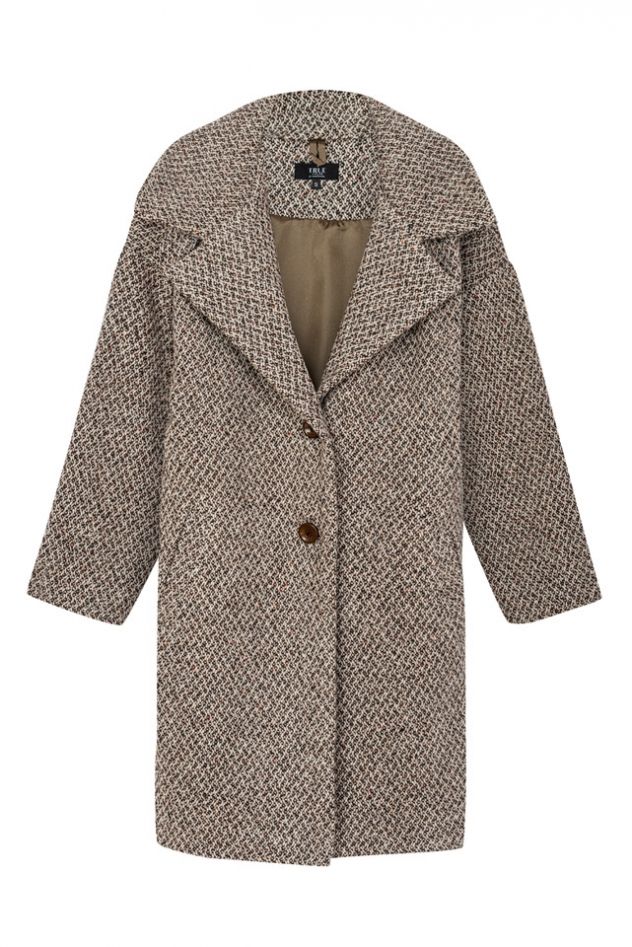 Wełniany beżowo-brązowy zimowy Płaszcz do kolan oversize Kind of Magic 100% wełna 