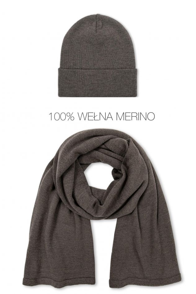 Komplet 100% Merino Wełniana Czapka i Wełniany Zimowy SZAL merino unisex Cappuccino