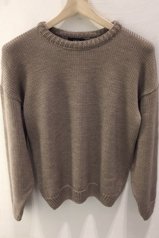 Wełniany 100% wełny merino taupe jasny brązowy sweter z okrągłym dekoltem  oversize (Kopia)