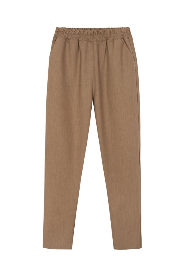 Beżowe spodnie Loose Wełniane - wełna włoska 100% gładka, miękka